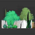 Cartoon Scene With Green Trees White Fence Circular Area And Grass
