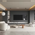 Modern Living Room Interior With White Sofas Round Coffee Tables And Dark Wall 3d model