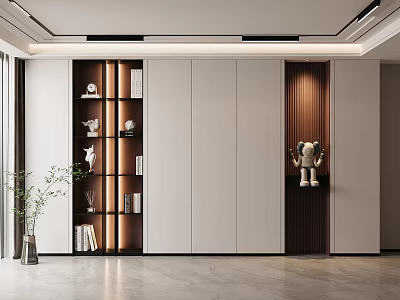 Modern Display Cabinet With Open Shelves Built in Lighting Books And Decorative Figurines 3d model