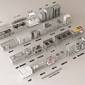 Collection of Various Kitchen Equipment Featuring Refrigerators Ovens Sinks And Cabinets