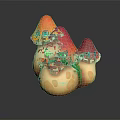 Vibrant Fantasy Mushrooms with Orange Red Caps and Green Eyes Cartoon Style Plant Design