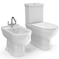 Modern White Toilet And Bidet In Contemporary Clean Bathroom Fixture Setup