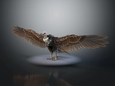 Vulture with Spread Wings Standing on White Base Against Gray Background 3d model