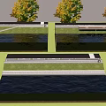Waterfront Landscape Design With Green Areas Pedestrian Walkways And Autumn Trees