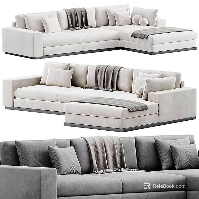 Modern Sectional Sofa With Soft Cushions And Throw Blanket For Living Room 3d model 