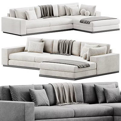 Modern Sectional Sofa With Soft Cushions And Throw Blanket For Living Room 3d model