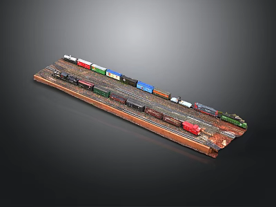 Detailed Model Train With Colorful Carriages On Railway Track 3d model
