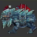 Blue Crystal Mechanical Game Movie Character With Red Elements Horns And Sharp Claws 3d model