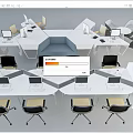 Modern Office Desks Layout With Computers And Ergonomic Chairs In Open Workspace 3d model