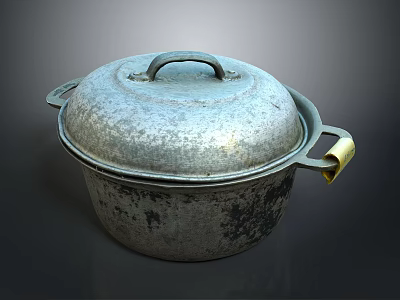 Vintage Metal Cooking Pot With Lid And Handles For Kitchen Use 3d model