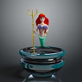 Red Haired Mermaid With Green Tail Holding Golden Trident On Blue Container