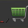 Green Shopping Cart With Red Handle And Various Colored Meat Pieces On Black Tray