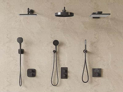 Modern Black Wall Mounted Shower Heads With Handheld And Overhead Fixtures 3d model