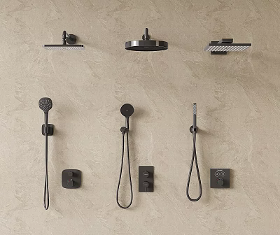 Modern Black Wall Mounted Shower Heads With Handheld And Overhead Fixtures 3d model