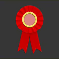 Red Circular Daily Necessity Badge With Pink Center And Gold Border Ribbon