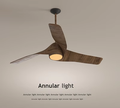 Elegant Modern Annular Light and Wooden Ceiling Fan Lighting Combination Design 3d model