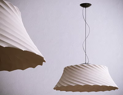 Modern Pendant Light With White Pleated Shade And Black Hanging Cord Design 3d model
