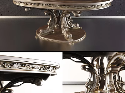 Elegant Ornate Coffee Table With Carved Wooden Top And Intricate Metal Base 3d model