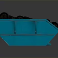 Heavy Duty Blue Dumpster Filled With Stacked Black Rubber Tires