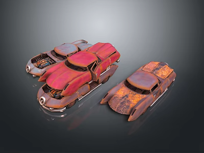 Vintage Rusty Car Models With Red Brown Worn Exterior And Metallic Texture 3d model