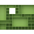Green Geometric Shelving Unit With Various Sized Compartments And Central White Square 3d model