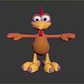 3D Cartoon Chicken Character With Orange Body Yellow Feet And Open Arms