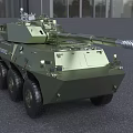 Detailed Military Green Wheeled Tank With Turret And Cannon Equipment
