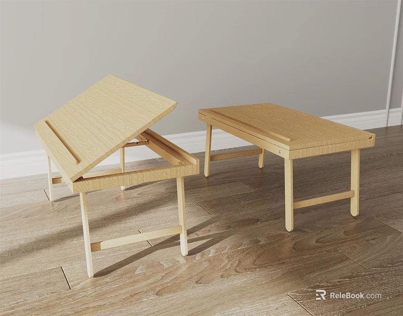 Light Wooden Desks Open And Closed On Wooden Floor With Light Wall 3d model 