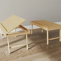 Light Wooden Desks Open And Closed On Wooden Floor With Light Wall