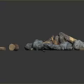 Pile of Natural Wood Pieces and Stone Rocks with Various Sizes and Textures