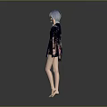 Blue Haired Character Wearing Dark Blue Kimono With Black Top Shorts And Animal Prints