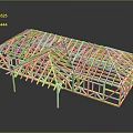Wooden Frame Building Structure Model With Roof Trusses And Residential Design