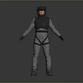 Man In Metallic Spacesuit Standing With Arms Outstretched On Gray Background