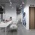 Modern Retail Space Interior With Red Sofa Chairs Small Tables And Clothes Racks