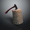 Wooden Stump Display With Red Handled Axe Placed On Top Surface 3d model