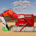 Red Heavy Duty Tracked Construction Vehicle With Bucket On Sand