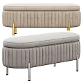 Beige Gray Sofa Bench with Vertical Ribbed Design Golden Silver Metal Legs and Soft Blanket