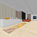 Modern Front Desk Reception Area With Long Hallway And Glass Doors Wooden Flooring