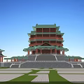 Ancient Chinese Architecture Traditional Multi story Pavilion With Green Roof And Red Structure