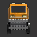 Yellow Toy Truck Model With White Stripes And Reflective Surface On Black Background