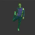 Man Doing Leg Stretch in Purple Active Top and Blue Pants Against Gray Black Background