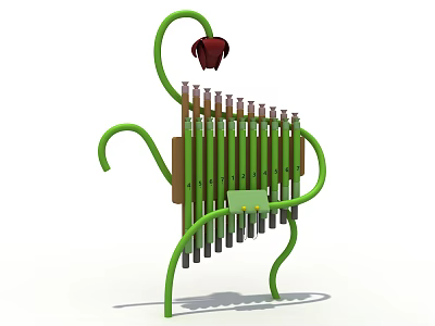 Playground Musical Equipment With Green Curved Frame Metal Chimes And Red Flower Top 3d model