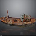 Old Rusted Orange Red Ship with Weathered Structure as Water Transport