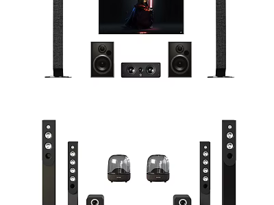 Home Theater Surround Sound Audio System With Floorstanding Speakers Center Channel And Subwoofer Units 3d model