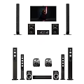 Home Theater Surround Sound Audio System With Floorstanding Speakers Center Channel And Subwoofer Units