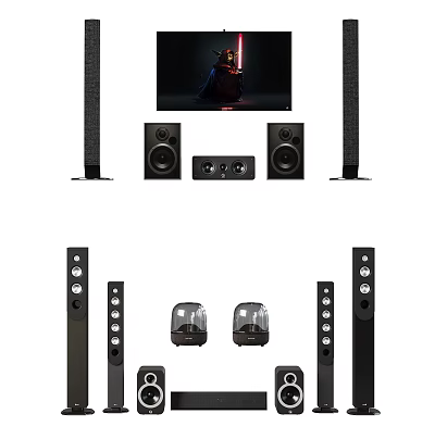 Home Theater Surround Sound Audio System With Floorstanding Speakers Center Channel And Subwoofer Units 3d model