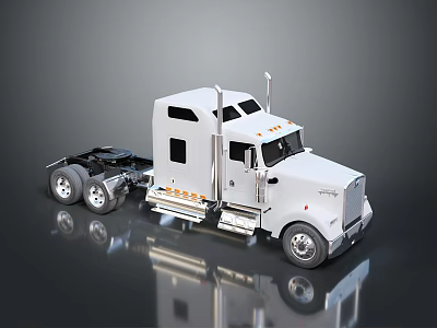 White Semi Truck With Sleeper Cab Orange Reflective Stripes And Modern Design 3d model