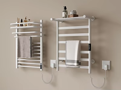 Bathroom Accessories White Wall Mounted Towel Racks With Towels And Toiletries 3d model