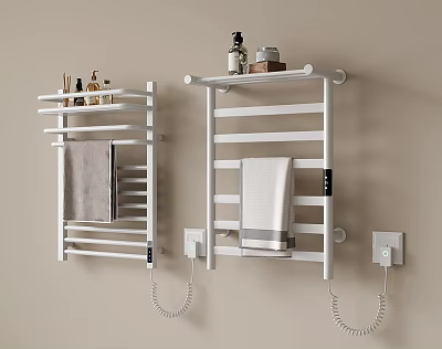 Bathroom Accessories White Wall Mounted Towel Racks With Towels And Toiletries 3d model
