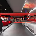 Contemporary Storefront Reception Design With Red Black Color And Modern Lighting Elements 3d model